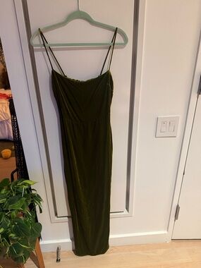 Reformation Olive Green Slip Midi Dress